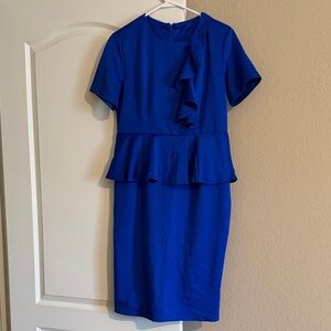 Chic Royal Blue Midi Dress with Ruffle Detail